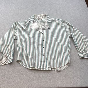 Circle T By Marilyn Lenox Blouse 15/16 Short Sleeve White Green South Western